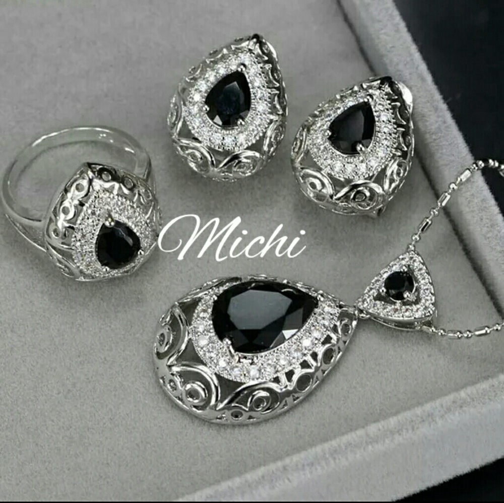 3 Piece Set Black Onyx Crystal set Ring size 7